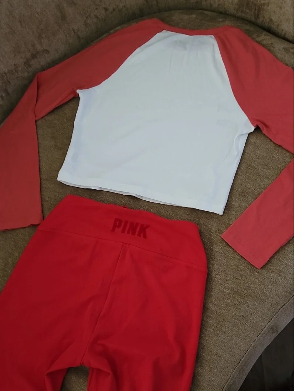 New PINK Victoria's Secret White & Red Logo Activewear Set